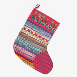 Cute Colourful Knitted Personalised Large Christmas Stocking