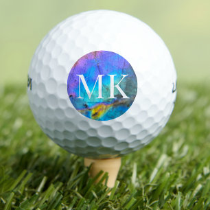 Cute Colourful Labradorite Crystal Initial Monogra Golf Balls