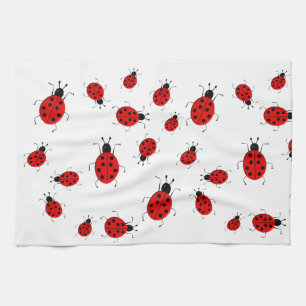 Cute colourful ladybugs clip art tea towel