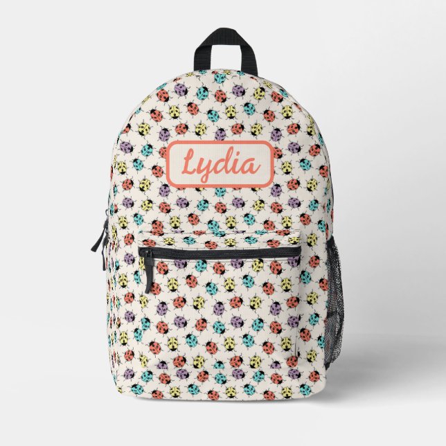 Cute Colourful Ladybugs Personalised Backpack (Front)