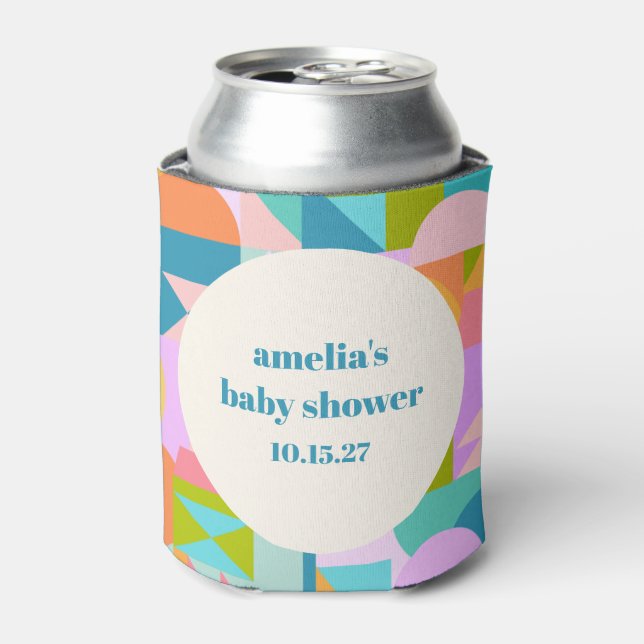 Cute Colourful Lavender Blue Baby Shower Custom Can Cooler (Can Front)