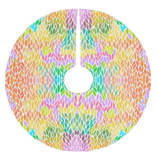 Cute colourful leaves pattern brushed polyester tree skirt (Front)
