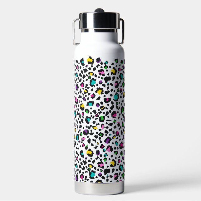Cute colourful leopard animal print  water bottle (Front)