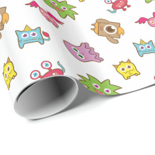 Cute Colourful Little Monster Pattern Wrapping Paper