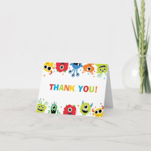 Cute Colourful Little Monsters Boy Birthday Tent Thank You Card