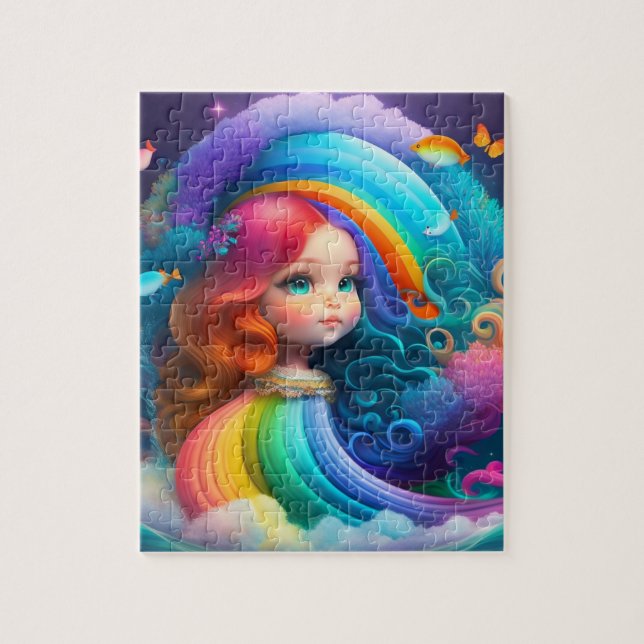 Cute Colourful Little Princess With Rainbow Jigsaw Puzzle (Vertical)