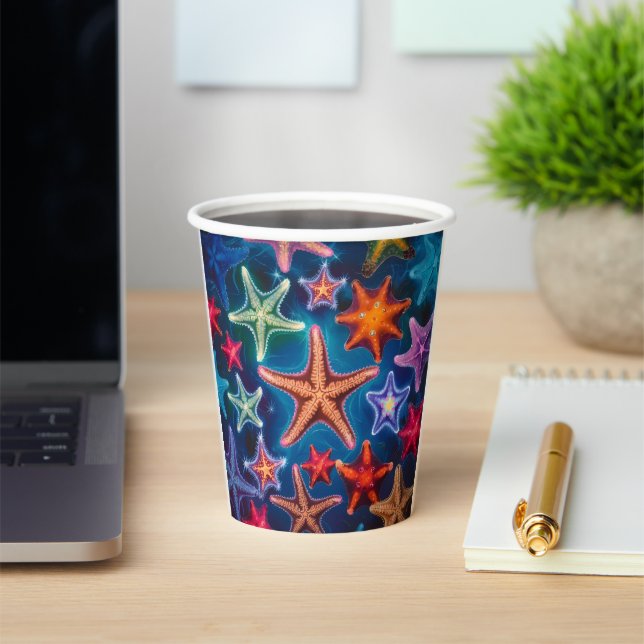 Cute colourful little starfish in sea  paper cups (Insitu)