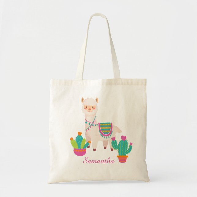 Cute Colourful Llama Cactus Lover Tote Bag (Front)