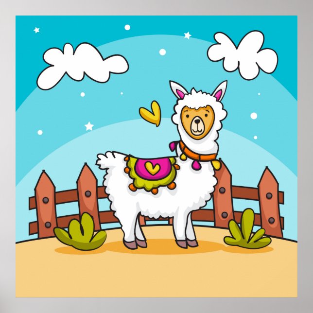 Cute, Colourful Llama Poster (Front)