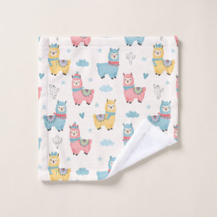 Cute Colourful Llamas with Scarves Wash Cloth