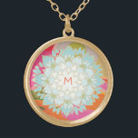 Cute Colourful Lotus Flower Monogram Gold Plated Necklace<br><div class="desc">Beautifully hand drawn illustration  of blue lotus surrounded by a soft rainbow of colours. Easily personalise with your initial - even choose your desired colour of font.</div>