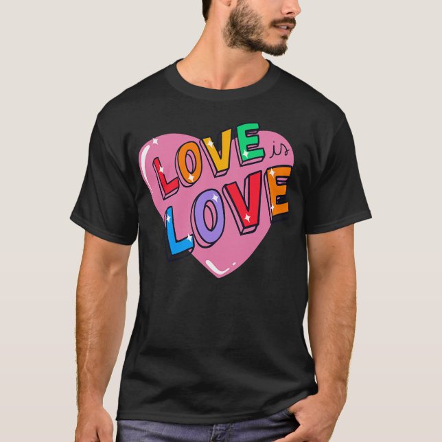 Cute Colourful Love is Love Heart Pride LGBTQ T-Shirt (Front)