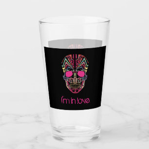 Cute colourful lover skull glass