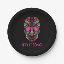 Cute colourful lover skull paper plate