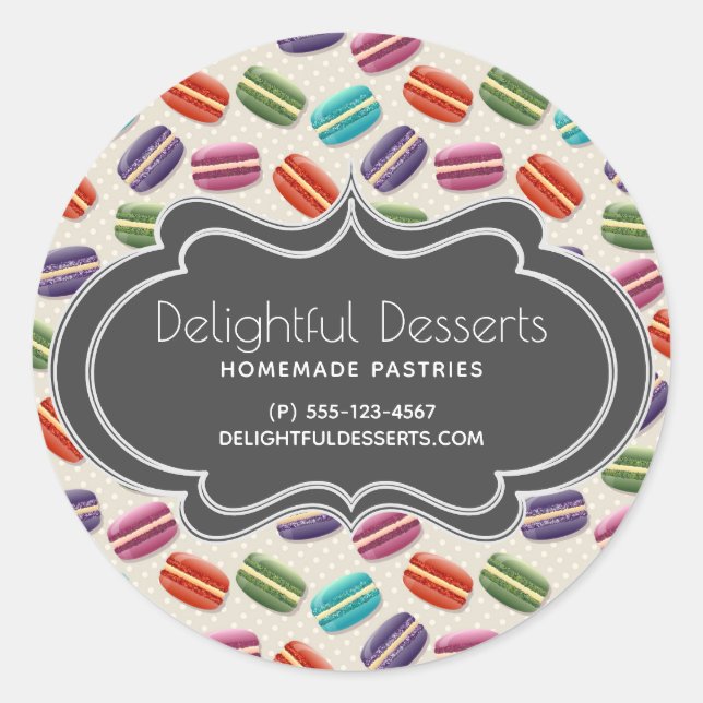Cute Colourful Macarons Pattern Business Classic Round Sticker (Front)