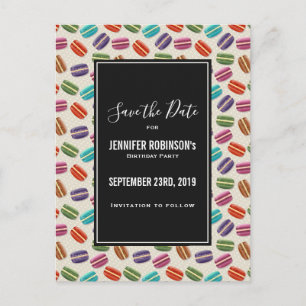 Cute Colourful Macarons Pattern Save the Date Postcard