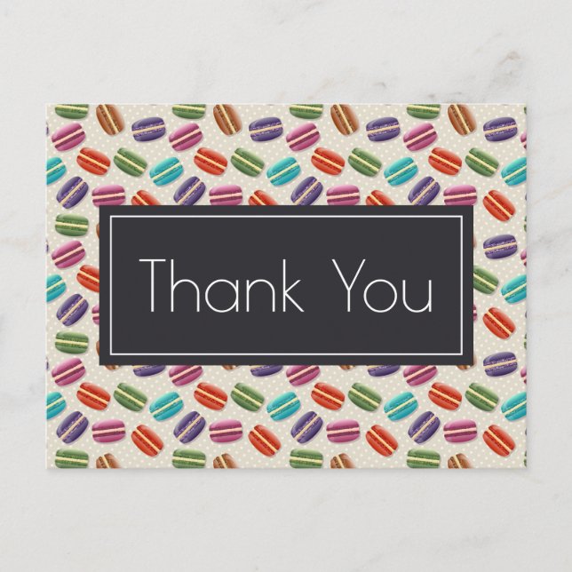 Cute Colourful Macarons Pattern Thank You Postcard (Front)