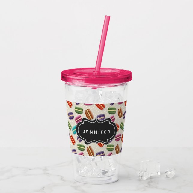 Cute Colourful Macarons Pattern with Fancy Frame Acrylic Tumbler (Back Ice)