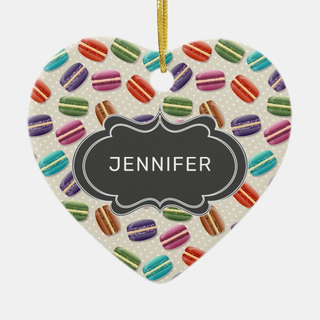 Cute Colourful Macarons Pattern with Fancy Frame Ceramic Tree Decoration (Front)