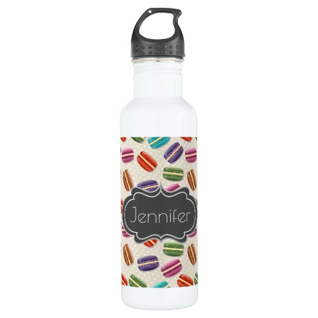 Cute Colourful Macarons Pattern with Polka Dots 710 Ml Water Bottle (Front)