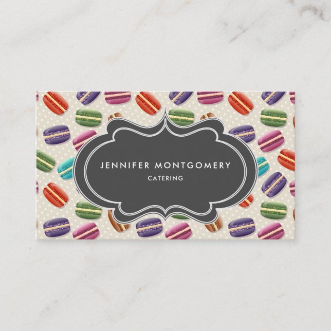 Cute Colourful Macarons Pattern with Polka Dots Business Card (Front)