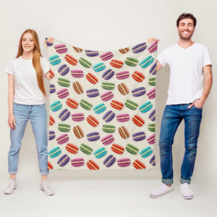 Cute Colourful Macarons Pattern with Polka Dots Fleece Blanket