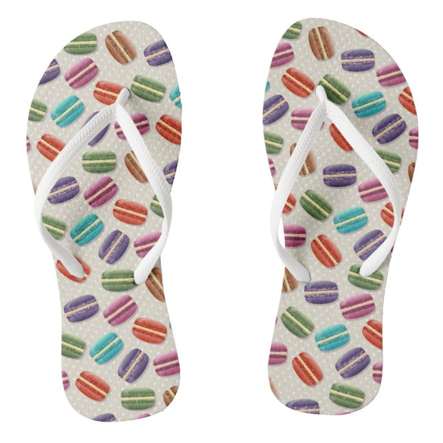 Cute Colourful Macarons Pattern with Polka Dots Flip Flops (Footbed)