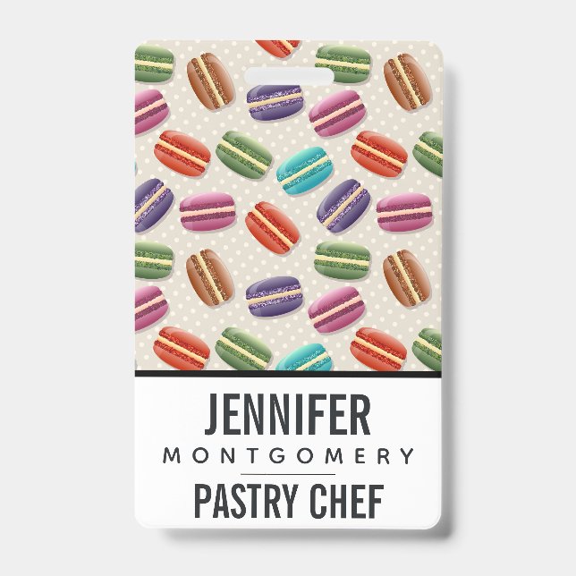 Cute Colourful Macarons Pattern with Polka Dots ID Badge (Front)