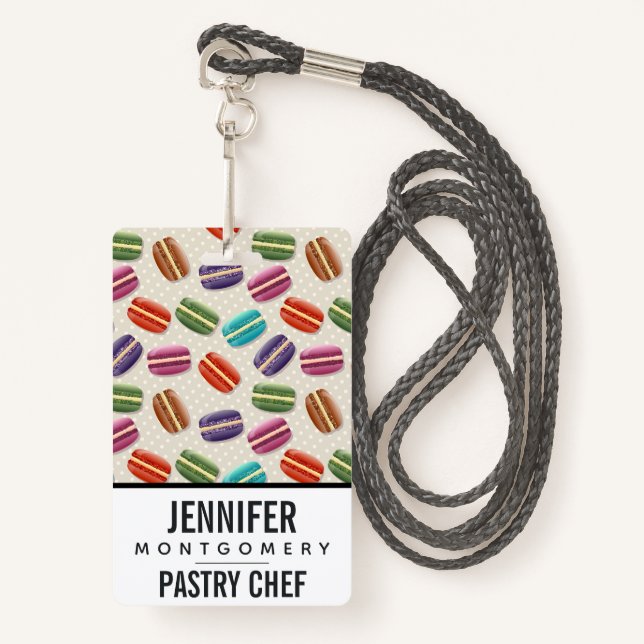 Cute Colourful Macarons Pattern with Polka Dots ID Badge (Front with Lanyard)