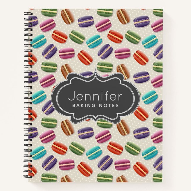 Cute Colourful Macarons Pattern with Polka Dots Notebook (Front)