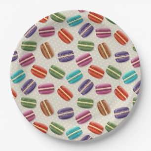 Cute Colourful Macarons Pattern with Polka Dots Paper Plate