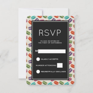 Cute Colourful Macarons Pattern with Polka Dots RSVP Card