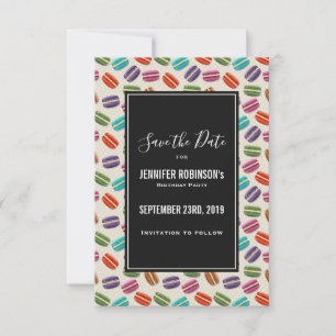 Cute Colourful Macarons Pattern with Polka Dots Save The Date