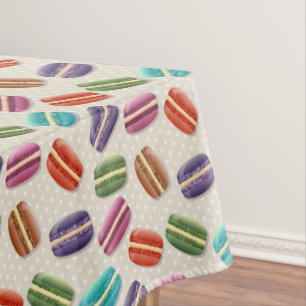 Cute Colourful Macarons Pattern with Polka Dots Tablecloth
