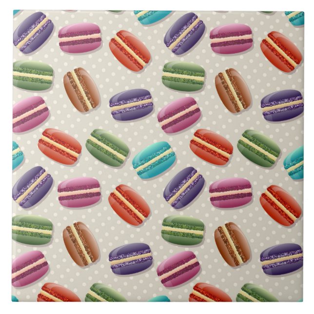 Cute Colourful Macarons Pattern with Polka Dots Tile (Front)