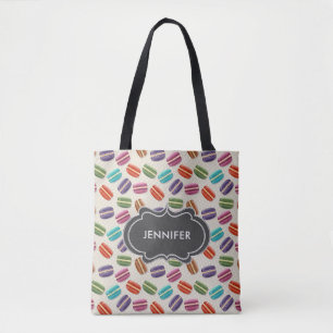 Cute Colourful Macarons Pattern with Polka Dots Tote Bag