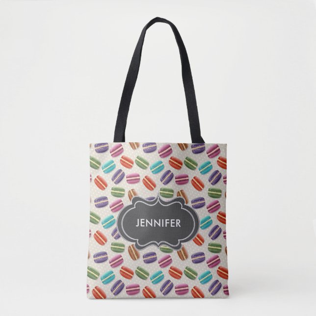 Cute Colourful Macarons Pattern with Polka Dots Tote Bag (Front)