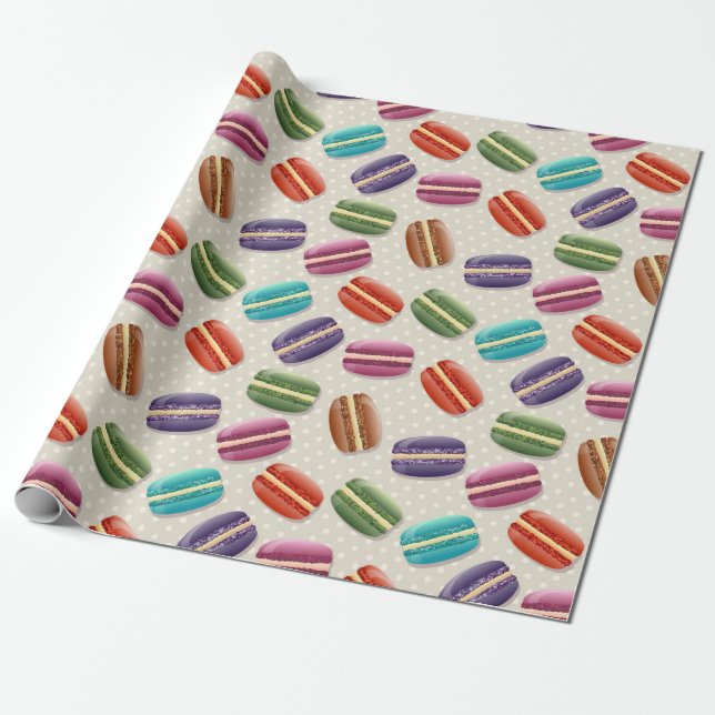 Cute Colourful Macarons Pattern with Polka Dots Wrapping Paper (Unrolled)