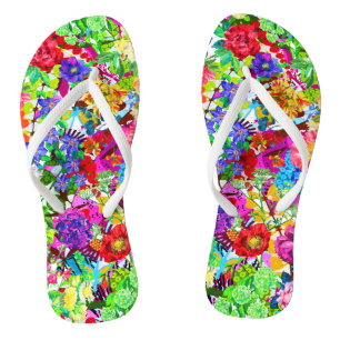 Cute colourful magic flowers flip flops