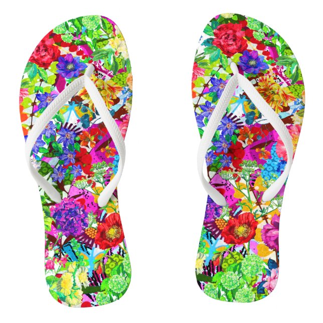 Cute colourful magic flowers flip flops (Footbed)