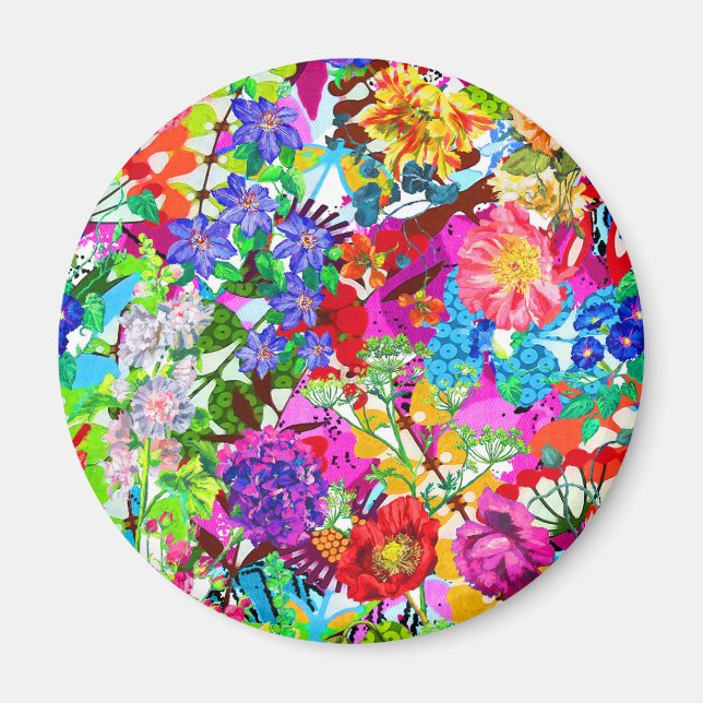 Cute colourful magic flowers magnet (Front)