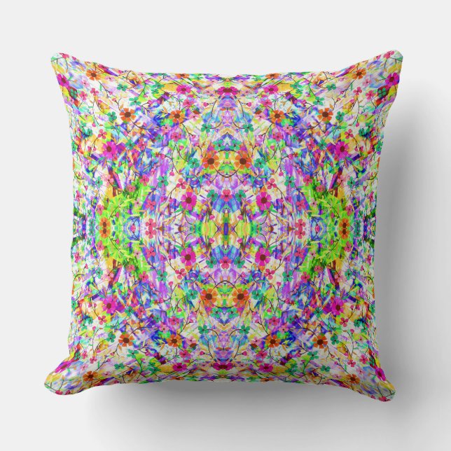Cute colourful magic summer flowers cushion (Front)