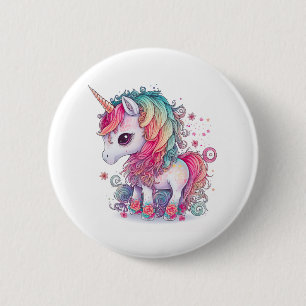 Cute Colourful Magical Creature Unicorn Artwork   6 Cm Round Badge