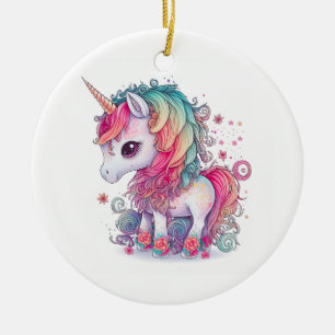 Cute Colourful Magical Creature Unicorn Artwork Ceramic Tree Decoration