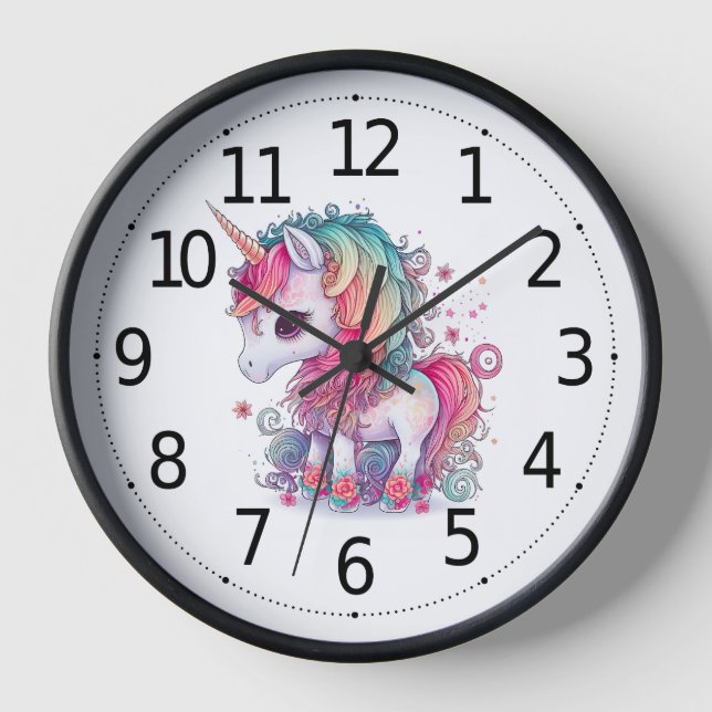 Cute Colourful Magical Creature Unicorn Artwork | Clock (Front)