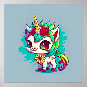 Cute Colourful Magical Creature Unicorn Artwork   Poster