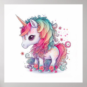 Cute Colourful Magical Creature Unicorn Artwork   Poster