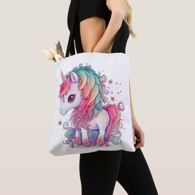 Cute Colourful Magical Creature Unicorn Artwork | Tote Bag (Close Up)
