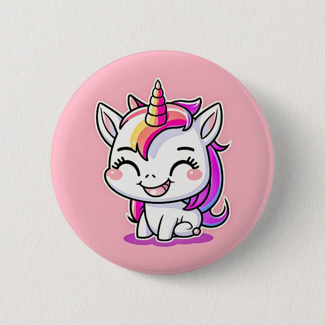Cute Colourful Magical Happy Unicorn Artwork | 6 Cm Round Badge (Front)