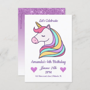 Cute Colourful Magical Unicorn Birthday Invitation